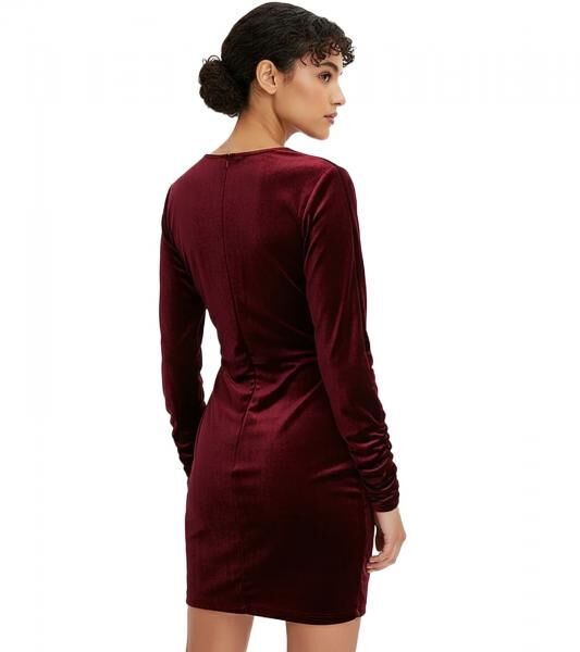 zeitloses Damen Mini-Kleid Party-Kleid aus Samt mit langen &Auml;rmeln 923699 Bordeaux-Rot