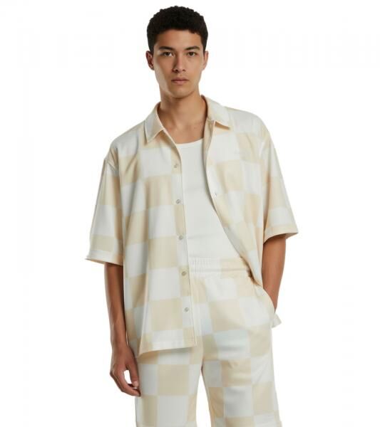 Prohibited Checke Herren Kurzarm-Hemd im Karomuster Business-Shirt PC005010 Beige/Wei&szlig;