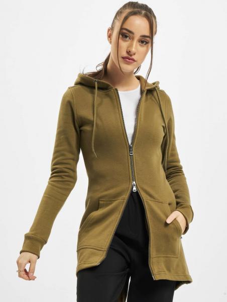 moderner Urban Classics Damen Hoodie Kordelzug Rei&szlig;verschluss 300 g/m&sup2; mit Baumwolle Khaki