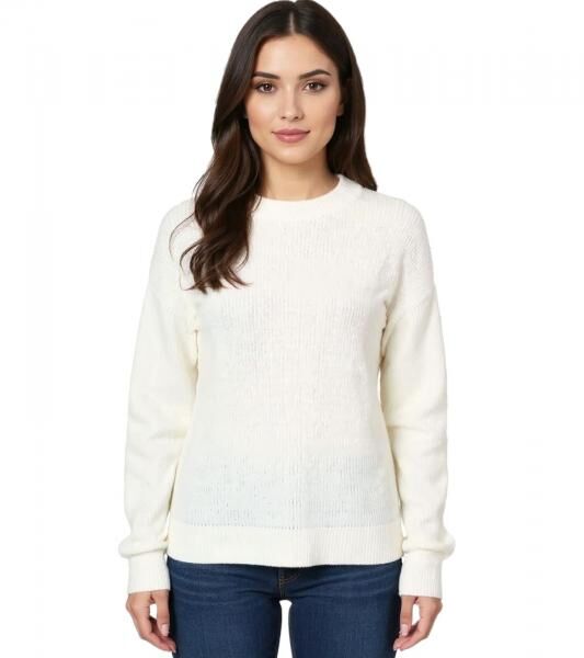 Damen Strick-Pullover mit Rundhals-Ausschnitt Alltags-Pullover Sweater 934030 Wei&szlig;