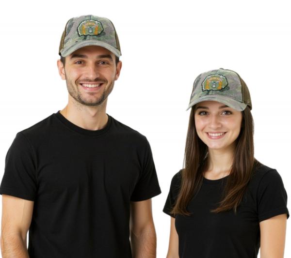 FALL OUT BOY alternative Rockband Baseball-Cap mit Logo Stickerei Trucker-Cap Camouflage TC104185FOB Gr&uuml;n/Braun