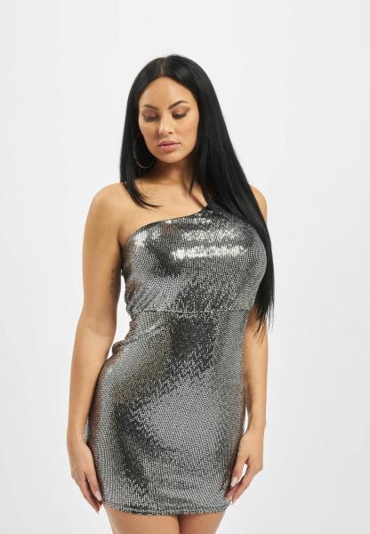 Missguided Minikleid mit One-Shoulder-Tr&auml;ger und Puff&auml;rmeln in Silber
