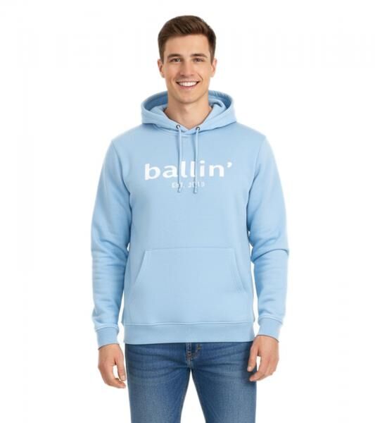 Ballin Est. 2013 Herren Kapuzen-Pullover nachhaltiger Sweat-Hoodie mit Logo-Schriftzug auf der Front HO-H00050-SKY Blau