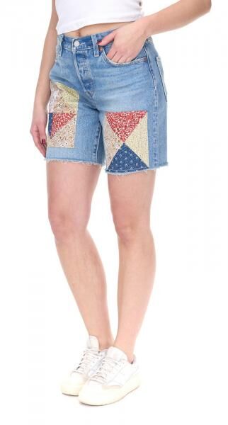 LEVI&acute;S 501 90s Patchwork Damen Jeans-Shorts mit gro&szlig;en Patches Denim kurze Hose A19620012 Blau