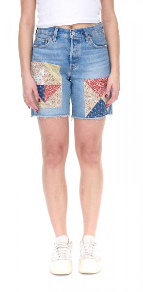 LEVI&acute;S 501 90s Patchwork Damen Jeans-Shorts mit gro&szlig;en Patches Denim kurze Hose A19620012 Blau