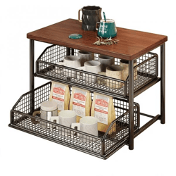 ShelfGlide 2-stöckiger schwarzer Korb-Organizer DARK | Geräteunterschrank aus Stahl und Holz mit ausziehbaren Schubladen