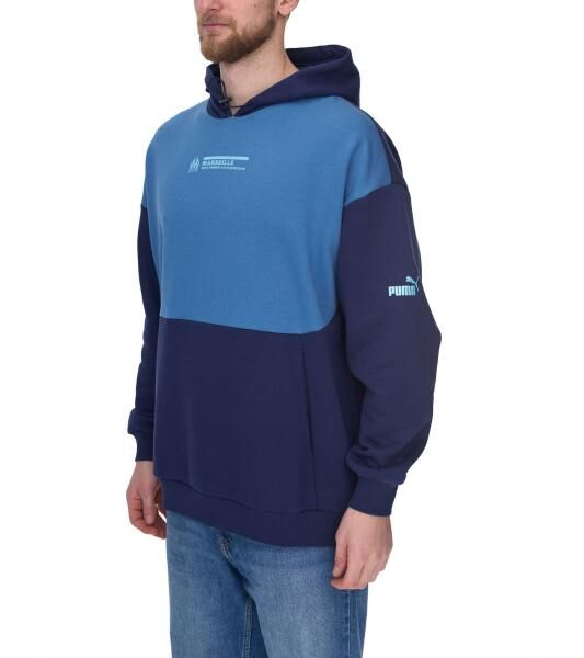 PUMA OLYMPIQUE DE MARSEILLE Herren Kapuzen-Pullover nachhaltiger Baumwoll-Hoodie mit Logo-Schriftzug 771970 15 Blau