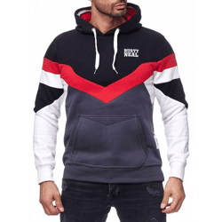 Sportlicher Herren Kapuzen-Pullover im Colorblock Design Hoodie mit Kängurutasche Sweater  19048 Schwarz
