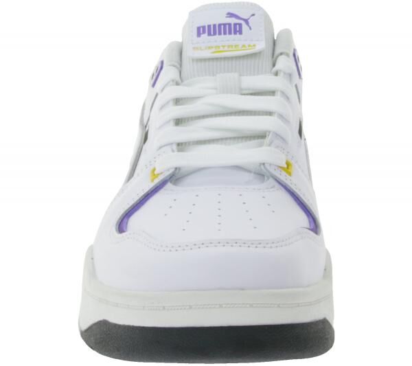 PUMA SLIPSTREAM Echtleder-Schuhe im Retro-Vibe Freizeit-Sneaker mit farbigen Akzenten Schn&uuml;r-Schuhe 39326602 Wei&szlig;/Lila