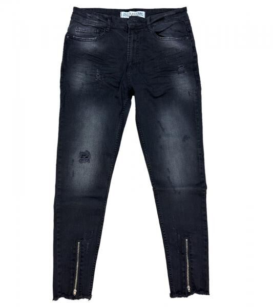 vsct Clubwear Herren Jeans im Used-Look Denim-Hose mit Rei&szlig;verschluss an den Beinenden B5642803 Schwarz
