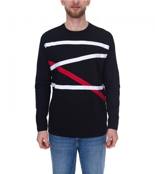 vsct Men's Long-Sleeve Cotton Sweater with Color Accents, Crew Neck, Long-Sleeve Shirt D5643062L Black