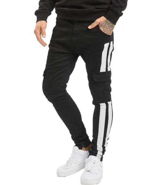 vsct Keanu Mega Stripe Herren Cargo-Hose mit seitlichen Streifen Jeans mit Beintaschen Denim D5642800 Schwarz