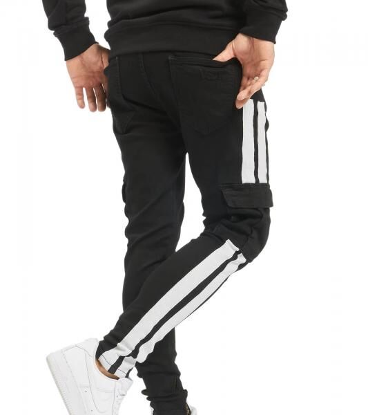 vsct Keanu Mega Stripe Herren Cargo-Hose mit seitlichen Streifen Jeans mit Beintaschen Denim D5642800 Schwarz