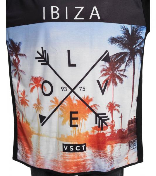 vsct Ibiza Love Herren Baumwoll T-Shirt mit gro&szlig;em Strand-Print Rundhals-Shirt 5643296 Schwarz