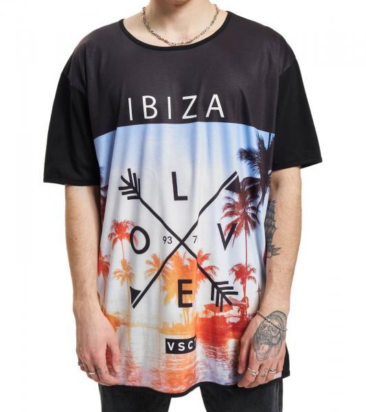 vsct Ibiza Love Herren Baumwoll T-Shirt mit gro&szlig;em Strand-Print Rundhals-Shirt 5643296 Schwarz