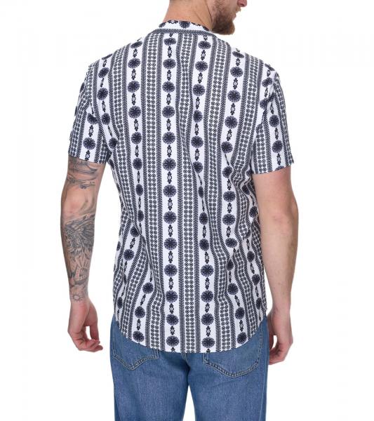 vsct Clubwear Herren Shirt mit Allover Geomatrix-Muster Kurzarm-Shirt mit Knopfleiste 5643309 Wei&szlig;/Schwarz
