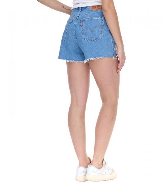 LEVI&acute;S High Waisted Mom-Shorts f&uuml;r Damen im Destroyed-Look Denim kurze Hose A19650010 Blau