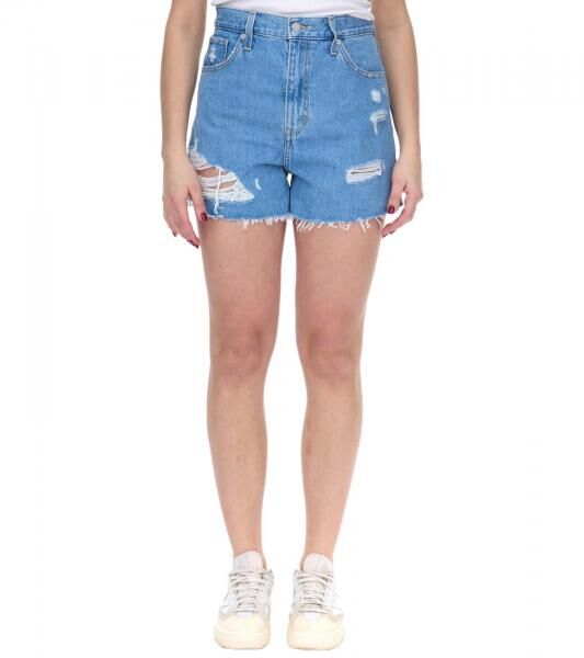 LEVI&acute;S High Waisted Mom-Shorts f&uuml;r Damen im Destroyed-Look Denim kurze Hose A19650010 Blau