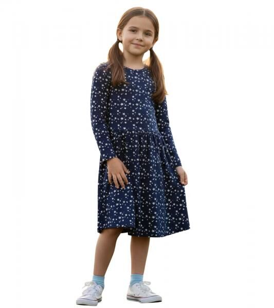 KIDSWORLD M&auml;dchen Kinder-Kleid Baumwoll-Kleid mit Sternen-Print Sommer-Kleid 41548136 Dunkelblau/Wei&szlig;