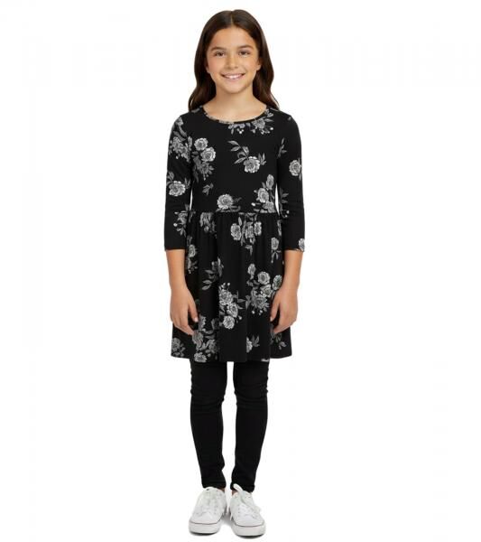 KIDSWORLD M&auml;dchen Kinder-Kleid Baumwoll-Kleid Sommer-Kleid mit Allover-Blumen-Print Alltags-Kleid 76612326 Schwarz/Wei&szlig;