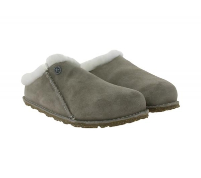 BIRKENSTOCK Zermatt Unisex Slippers, Genuine Leather with Fur Lining, Made in Germany, Regular Width, 1023099, Gray