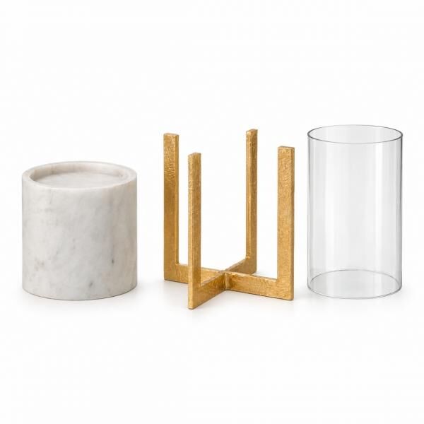 J-Line windlicht Marble wit/goudkleurig 38,5 cm