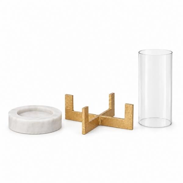J-Line windlicht Marble wit/goudkleurig 31,5 cm