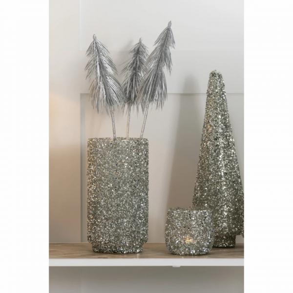 J-Line Windlicht „Glitter“, silberfarben, 25 cm