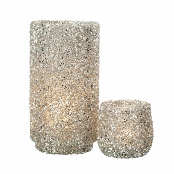 J-Line Windlicht „Glitter“, silberfarben, 25 cm