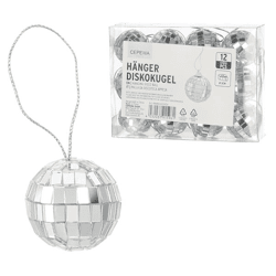 Hänger Diskokugel, silber, 12er Set, ca.3cmD