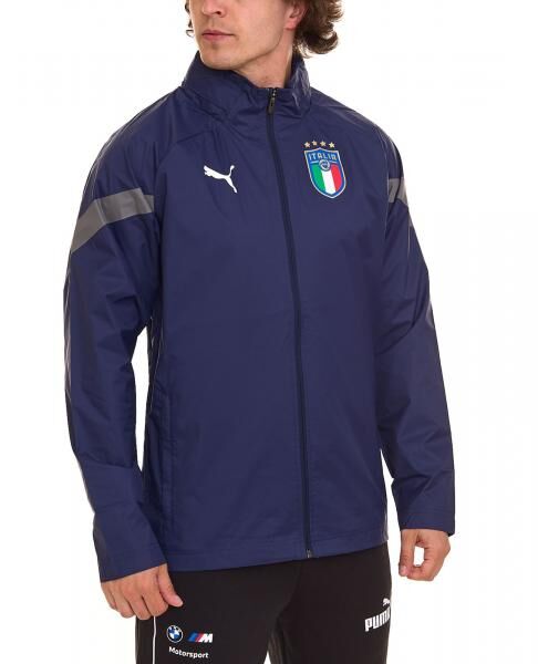 PUMA Italien 2022 Herren Trainingsjacke mit versteckter Kapuze All-Wetter-Jacke rainCELL 767068 04 Blau