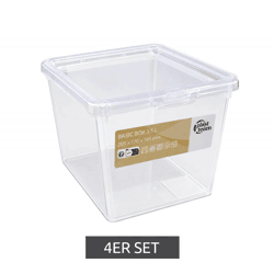 Set of 4 Plast Team Storage Boxes, 3.5-liter capacity each; Stackable Storage Boxes with Lids 8042228, Clear/White