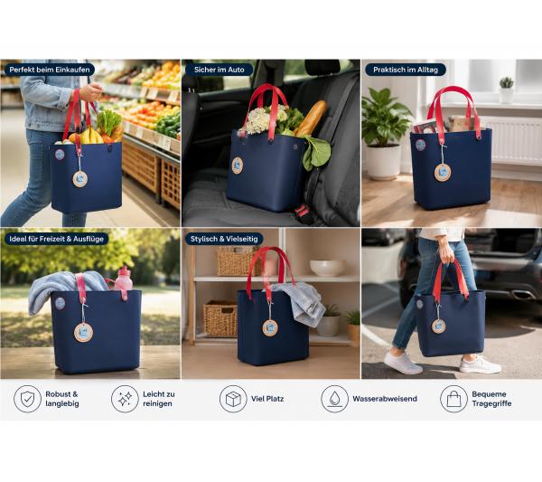 Nachhaltige Rotho Multibag ALBULA 25L Ocean-Bound Plastic Tragetasche Einkaufskorb 7670987 Navy blau/Orange