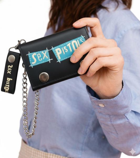 Sex Pistols Punkrock-Band Portemonnaie mit Logo-Schriftzug Geldbeutel Schwarz/Blau