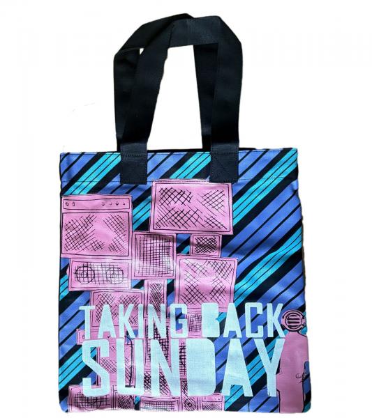 Taking Back Sunday Rockband Umh&auml;nge-Tasche stylische Einkaufstasche Fan-Artikel 31 x 33 x 3 cm LB1080112TBS Rosa/Schwarz/Blau