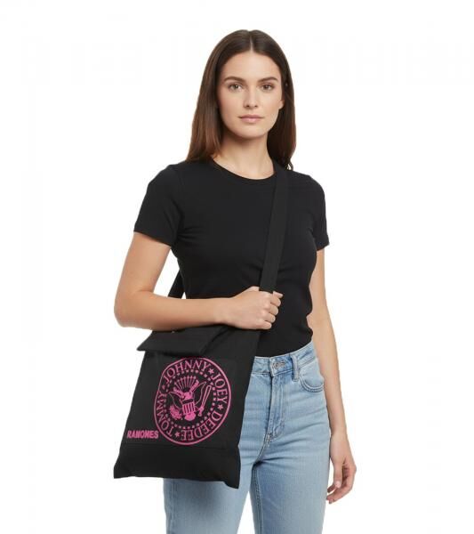 Ramones Punkrock-Band Damen Tasche mit angen&auml;hter Kapuze Baumwoll-Tasche Handtasche LB103080RAM Schwarz/Rosa