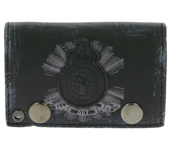 FALL OUT BOY Leder-Geldb&ouml;rse mit Logo-Motiv Metalldruckkn&ouml;pfen und Kette Rockiger Gothic-Style LW103557FOB0 Schwarz/Wei&szlig;