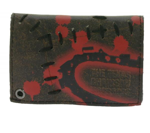 THE TEXAS GAINSAW MASSAGRE Leder-Geldbörse mit roten sprinkelförmigem-Motiv Metalldruckknöpfen und Kette Rockiger Gothic-Style LW104782T