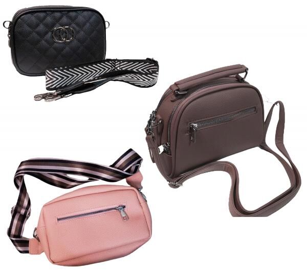 WOWZILLA Damen Handtasche mit praktischen F&auml;chern Umh&auml;ngetasche modische Ausgeh-Tasche Hellrosa, Schwarz oder Altrosa