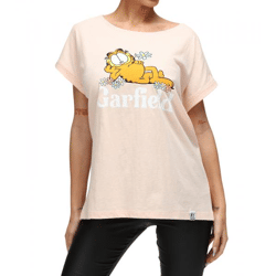 RE:COVERED X nickelodeon Damen T-Shirt mit Garfield Flower Power-Print Baumwoll-Shirt Rundhals-Shirt RCVCM596 Rosa