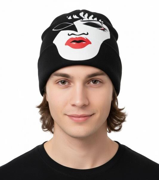 KISS Beanie mit gro&szlig;em Front-Print auch als Sturmmaske nutzbar Strick-M&uuml;tze Fan-Beanie mit Logo im Nacken SK162060KIS Schwarz