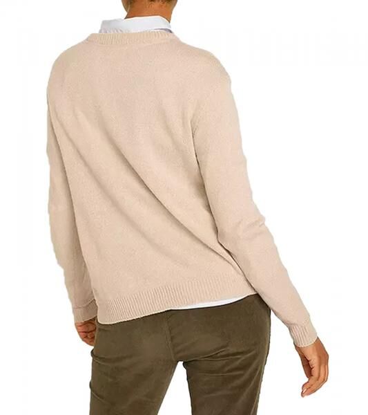 Women's Knit Sweater with Round Neckline Everyday Sweater 909761 Beige