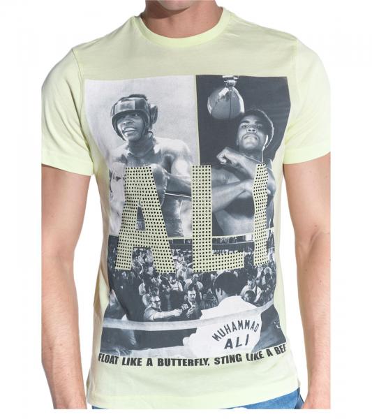 COURSE Herren T-Shirt mit gro&szlig;em Muhammad Ali Aufdruck Baumwoll-Shirt Rundhals-Shirt 900530 Gelb
