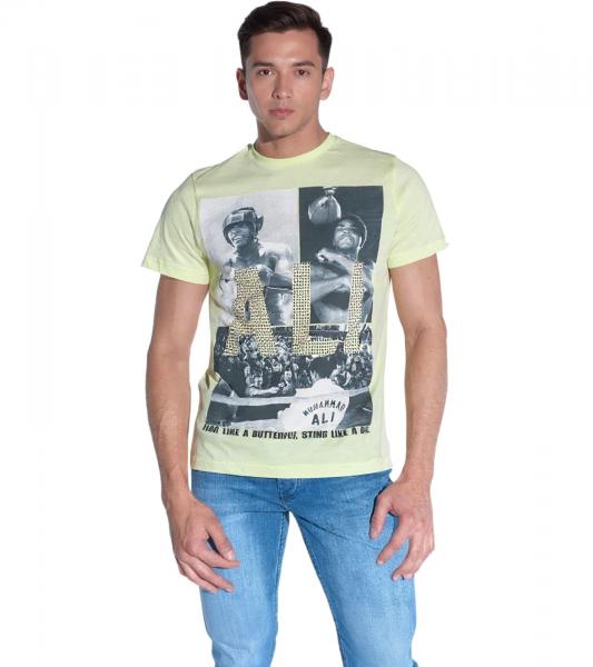 COURSE Herren T-Shirt mit gro&szlig;em Muhammad Ali Aufdruck Baumwoll-Shirt Rundhals-Shirt 900530 Gelb