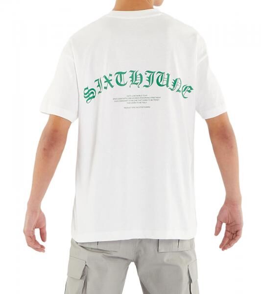 Sixth June Gothic Herren T-Shirt mit gro&szlig;em Schriftzug R&uuml;cken Print Baumwoll-Shirt Rundhals-Shirt M23699VTS Wei&szlig;