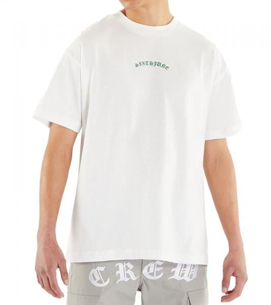Sixth June Gothic Herren T-Shirt mit gro&szlig;em Schriftzug R&uuml;cken Print Baumwoll-Shirt Rundhals-Shirt M23699VTS Wei&szlig;