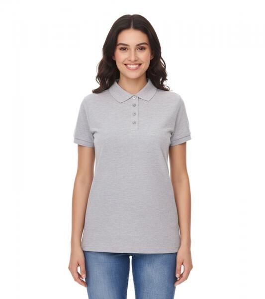 SANTINO Mika Damen Polo-Shirt aus Bio-Baumwolle Polo-Hemd mit 4er Knopfleiste Kurzarm-Shirt meliert 210 gr/m2 Grau
