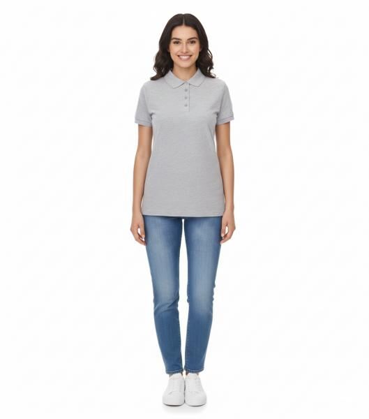SANTINO Mika Damen Polo-Shirt aus Bio-Baumwolle Polo-Hemd mit 4er Knopfleiste Kurzarm-Shirt meliert 210 gr/m2 Grau