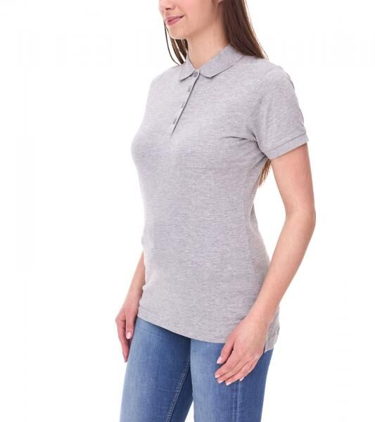 SANTINO Mathias Damen Polo-Shirt aus Bio-Baumwolle Polo-Hemd mit 4er Knopfleiste Kurzarm-Shirt meliert 180 gr/m2 Grau