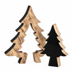 J-Line kerstboom mangohout zwart 30 cm 2-delig